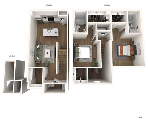 Floor plan for 2 beds, 2.5 baths, 1317 sqft